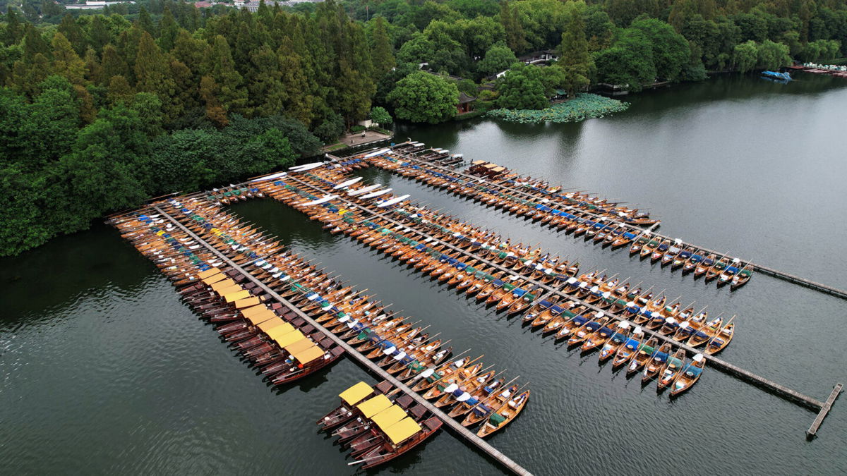 <i>Long Wei/Costfoto/Barcroft Media via Getty Images</i><br/>Typhoon Chanthu is forcing two of China's busiest ports to suspend some operations. An aerial photo taken on September 12 here shows boats sheltered from the impact of super typhoon Chanthu in East China's Zhejiang Province.