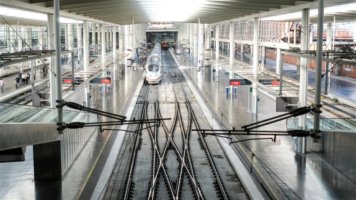 <i>Jesús Hellín/Europa Press/Getty Images</i><br/>Train AVE of the Spanish rail operator RENFE on the tracks of Atocha Station on January 23
