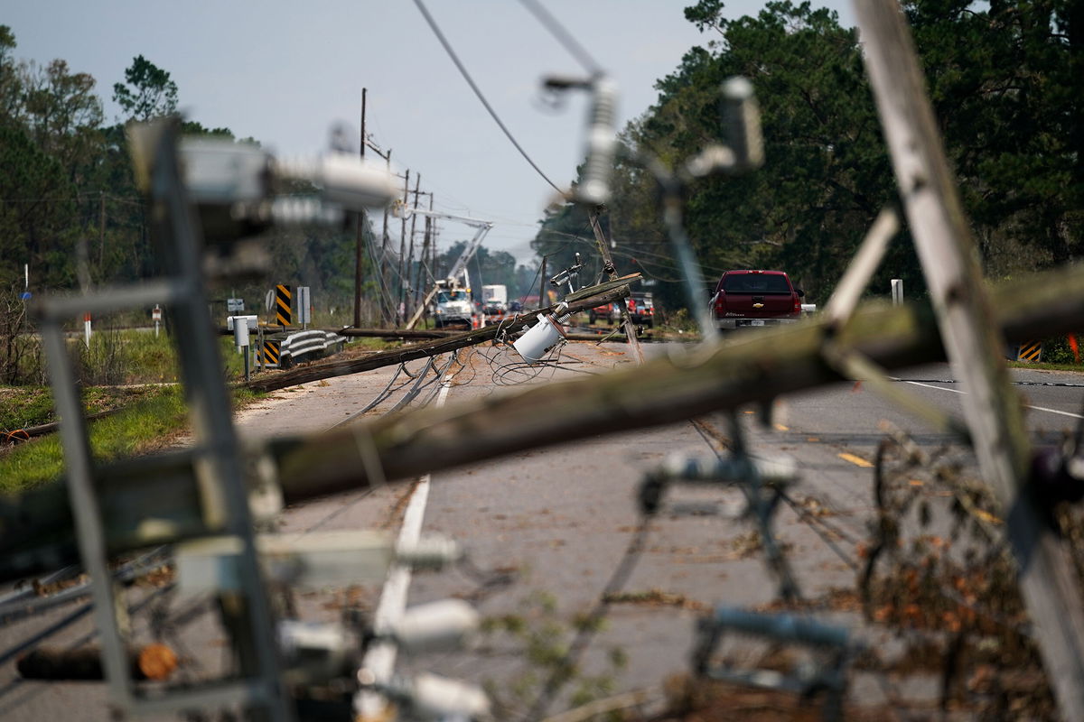 <i>Sean Rayford/Getty Images</i><br/>Hurricane Ida took down more power poles in Louisiana and Mississippi than Katrina