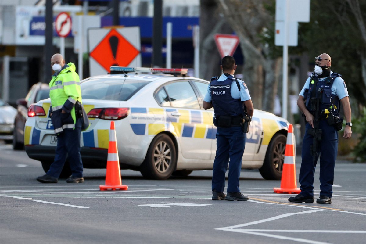 <i>Fiona Goodall/Getty Images</i><br/>Police guard the area around Countdown LynnMall where an ISIS supporter stabbed six people before being shot by police on Sept. 3 in Auckland