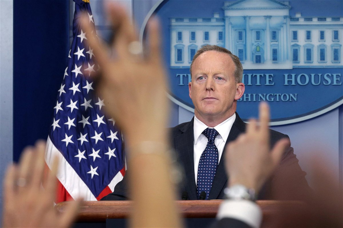 <i>Alex Wong/Getty Images</i><br/>Sean Spicer and Russ Vought have sued the Biden administration over their threatened removal from the Naval Academy Board of Visitors.