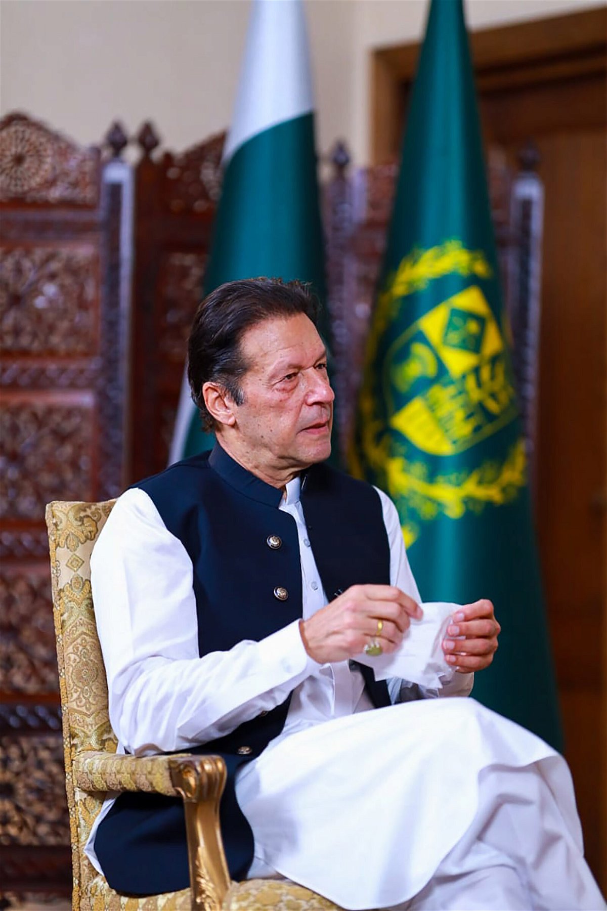 <i>Handout/Pakistan Prime Minister's Office</i><br/>CNN's Becky Anderson interviews Pakistan's Prime Minister Imran Khan on Wednesday.