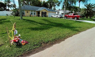 A small memorial of flowers outside the Laundrie home in North Port