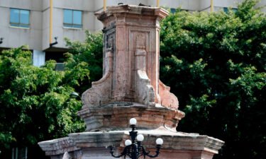 The pedestal where a statue of Christopher Columbus once stood is now empty in Mexico City.