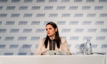 Exiled opposition politician Svetlana Tikhanovskaya makes her first public appearance in Vilnius