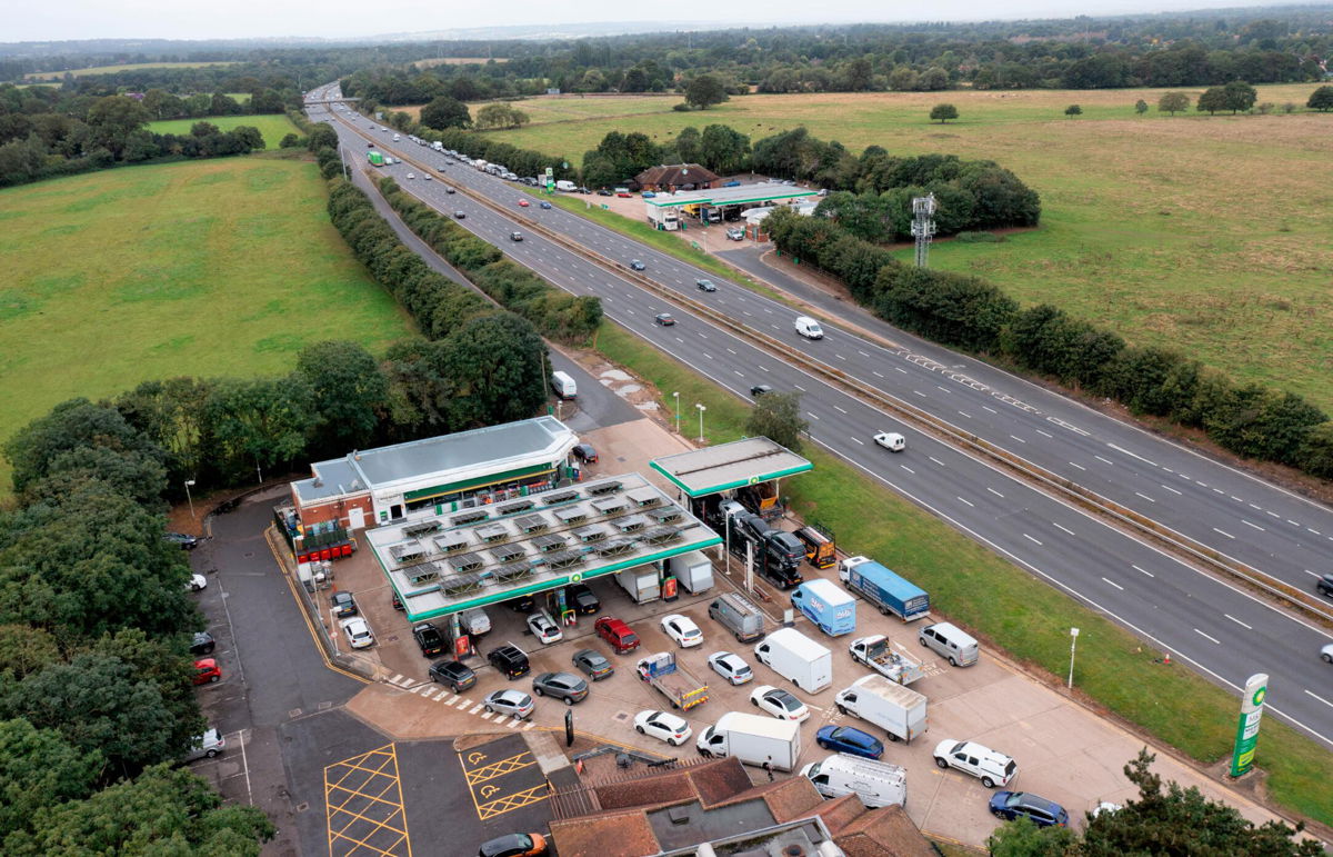 <i>Chris Gorman/Getty Images</i><br/>A view of drivers lining up for fuel on September 28