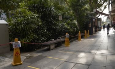 Social distancing measures at a public seating area on Orchard Road