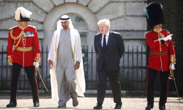 Britain's Prime Minister Boris Johnson and Abu Dhabi Crown Prince Sheikh Mohamed bin Zayed Al Nahyan in London on September 16.