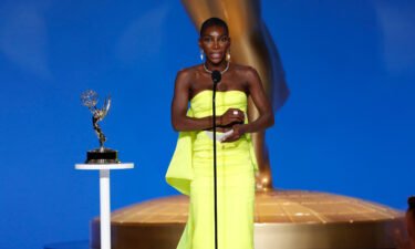 Michaela Coel from 'I May Destroy You' speaks at the 73rd Emmy Awards broadcast on Sunday.
