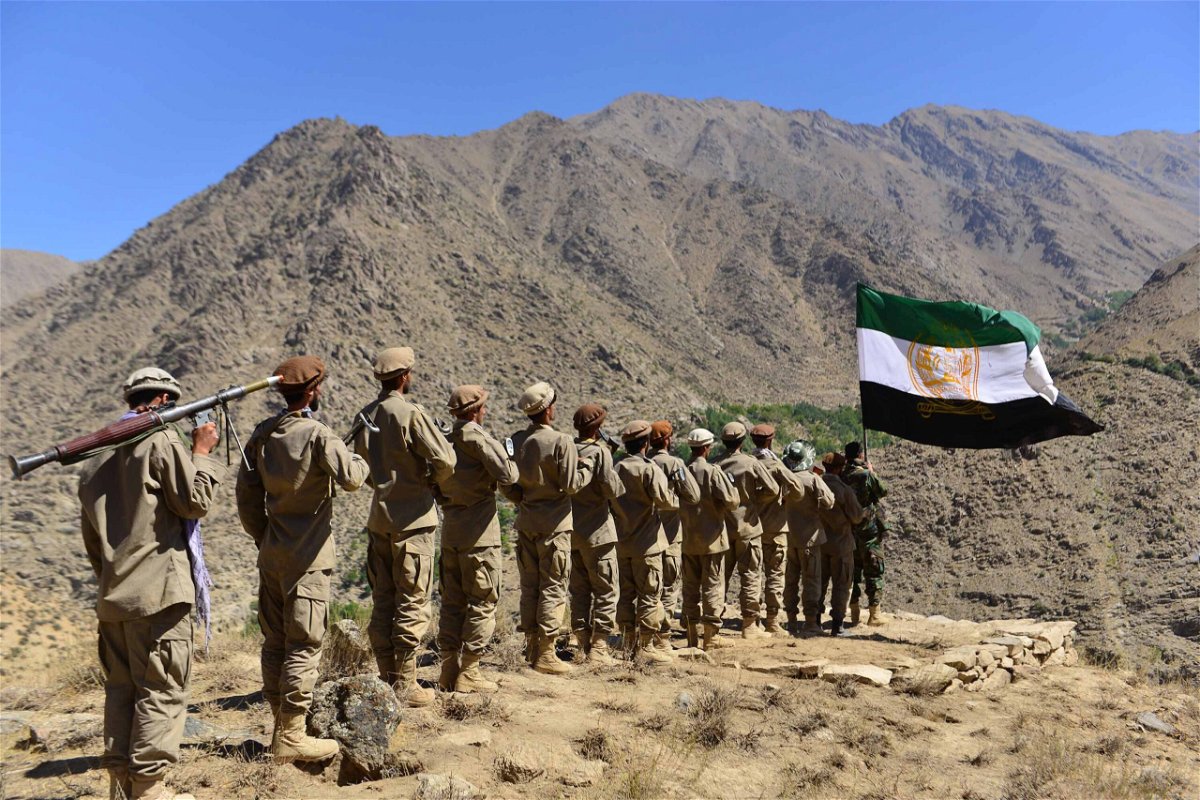 <i>AHMAD SAHEL ARMAN/AFP/Getty Images</i><br/>Afghan resistance movement fighters take part in military training in Panjshir province on September 2.