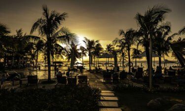 This image shows a sunset at Phu Quoc beach in Vietnam.