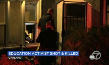 Police investigate the scene of a shooting that left an education activist dead.