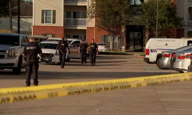 Police officers at the Houston apartment complex where the children were found.