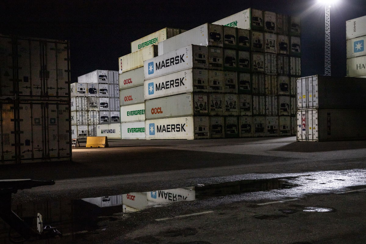 <i>Peter Boer/Bloomberg/Getty Images</i><br/>Shipping containers dockside in the evening at the Port of Rotterdam in Rotterdam