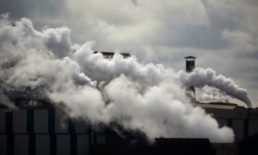 The concentration of carbon dioxide (CO2) in 2020 was 149% higher than levels before industrialization. Fumes from the Tata Steel plant are seen on August 20