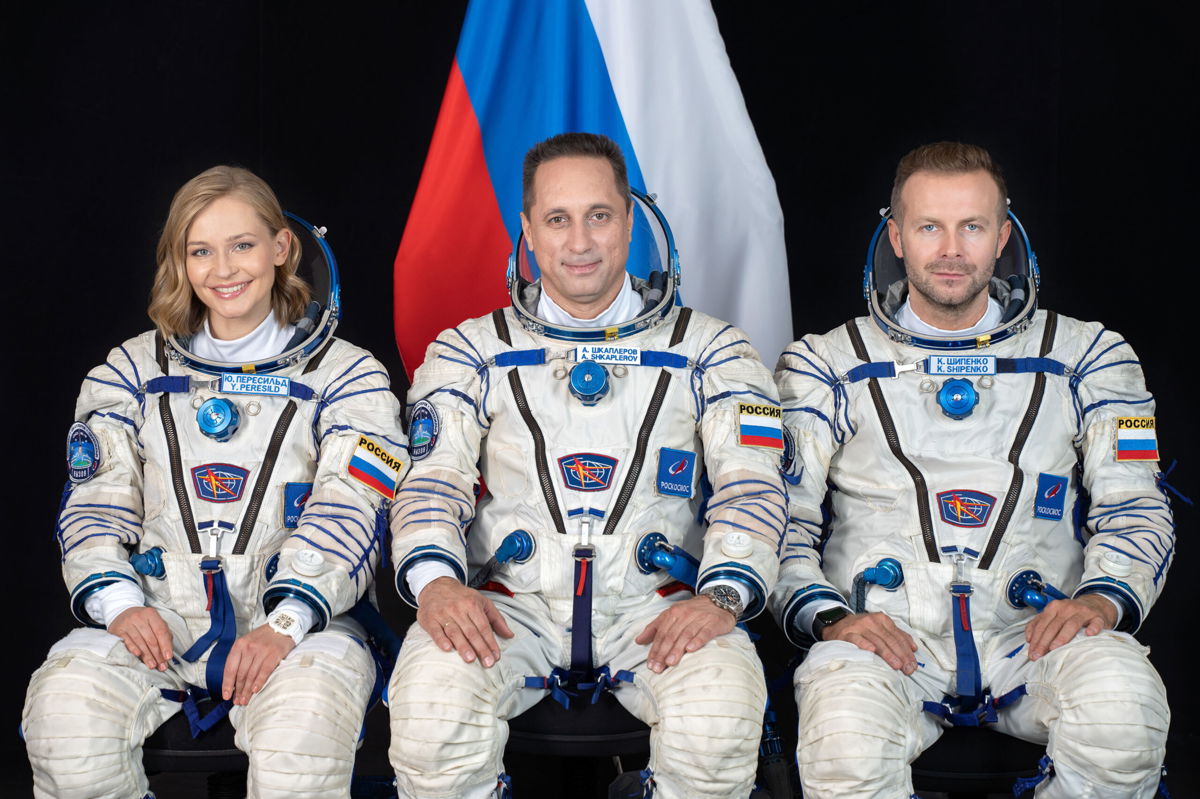 <i>NASA</i><br/>Soyuz MS-19 crew members include (from left) actress Yulia Peresild