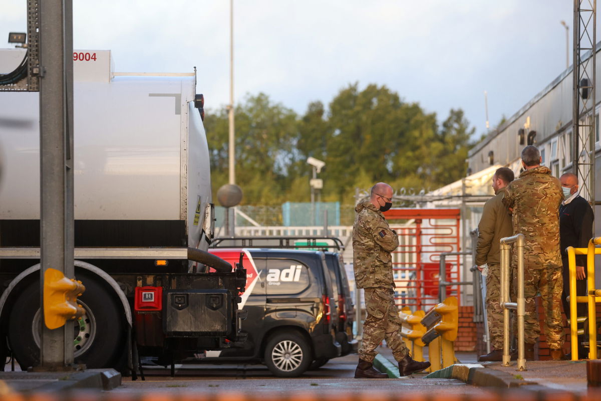 <i>Chris Ratcliffe/Bloomberg/Getty Images</i><br/>British army personnel at the BP Plc fuel terminal in Hemel Hempstead