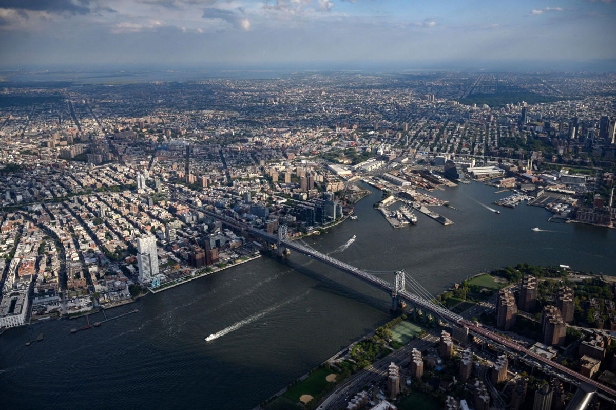 <i>Ed Jones/AFP/Getty Images</i><br/>An aerial general view shows the Williamsburg Bridge connecting Brooklyn and Manhattan