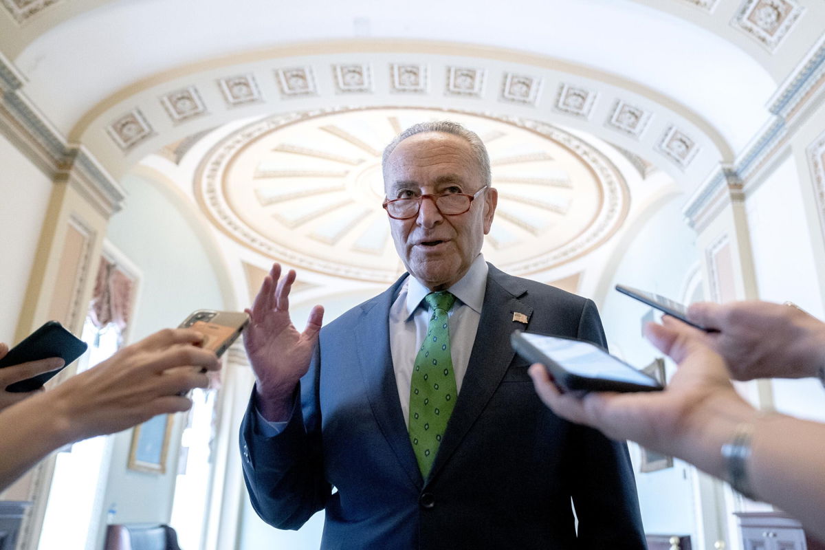 <i>Stefani Reynolds/Bloomberg/Getty Images</i><br/>Senate Majority Leader Chuck Schumer warned on Tuesday that action must be taken soon to avert a debt limit crisis. Schumer is shown here at the U.S. Capitol in Washington