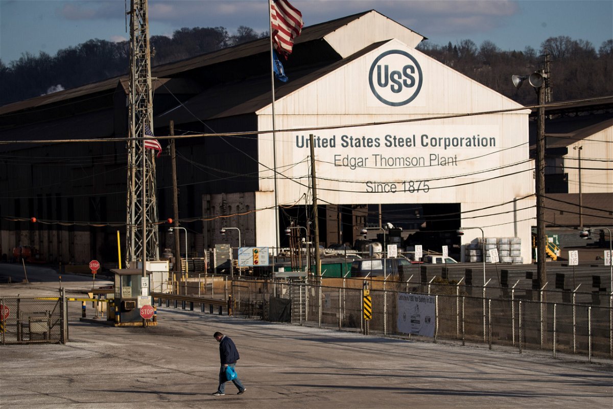 <i>Drew Angerer/Getty Images</i><br/>A worker leaves U.S. Steel Edgar Thomson Steel Works on March 10