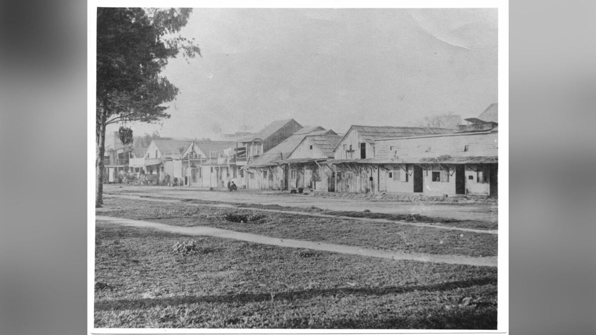 <i>Courtesy History San Jose Research Library and Archives</i><br/>A view of Market Street in San Jose's Chinatown in 1887.