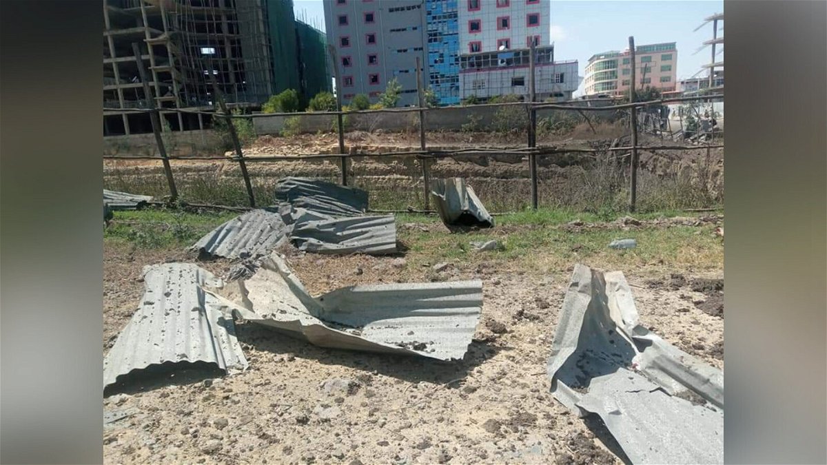 <i>Tigrai TV</i><br/>An image posted on the Facebook account of the TPLF-run Tigrai TV shows debris after an apparent airstrike in Mekelle on Monday.