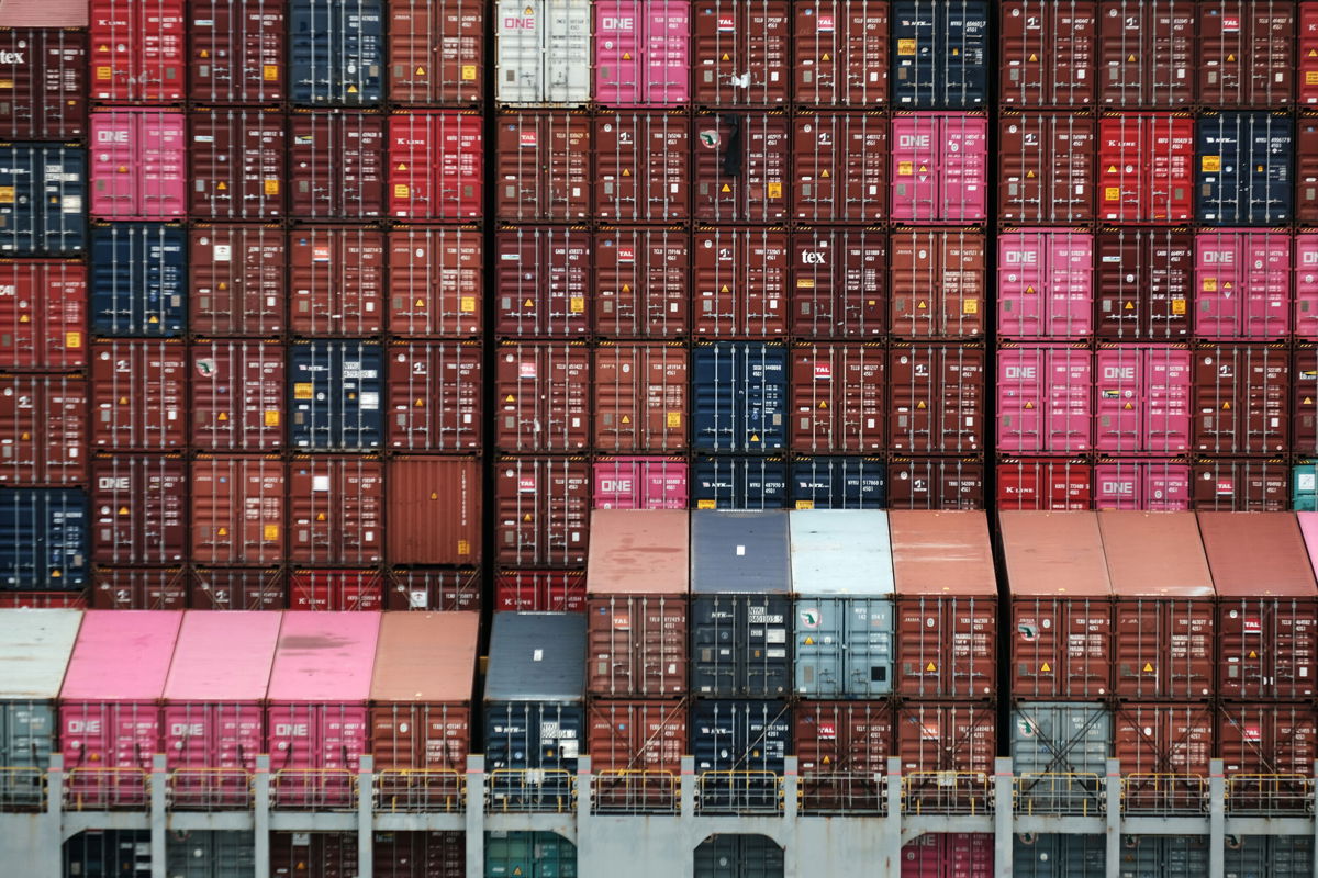 <i>Spencer Platt/Getty Images</i><br/>A cargo ship heads out to the ocean. Global supply chain disruptions have continued to hurt the US economy.