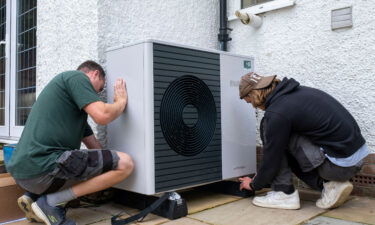 An air source heat pump unit is installed at a 1930s-built house in Folkestone