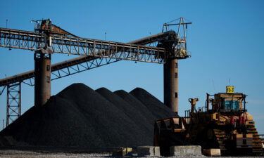 A bulldozer parked near a coal mound on the grounds of the Peabody Energy Francisco coal mine in Francisco