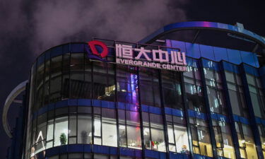 A general view shows the Evergrande Center building in Shanghai on October 9