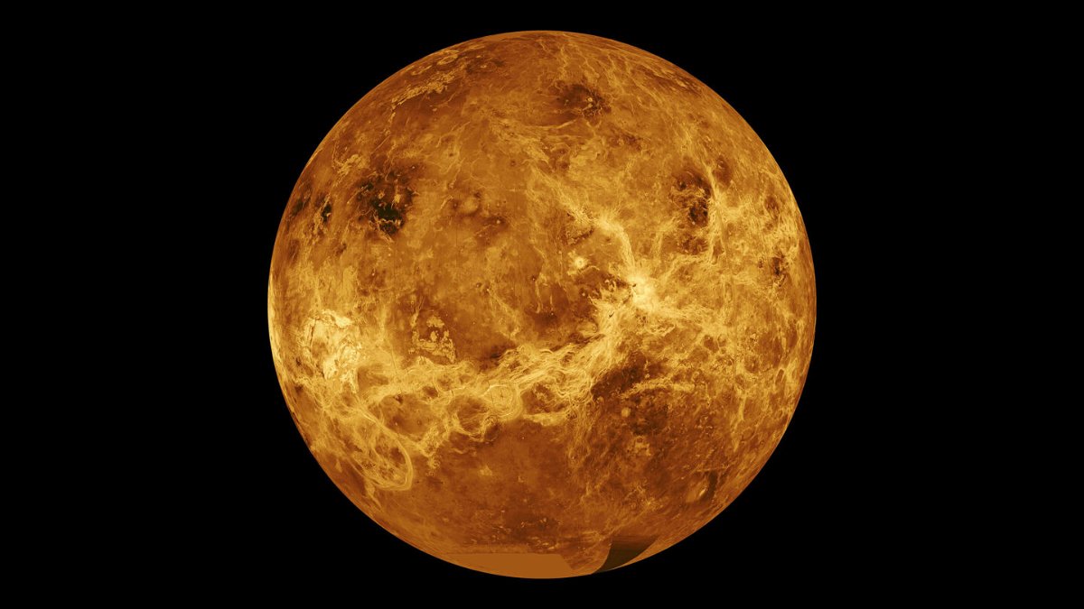 <i>NASA/Jet Propulsion Laboratory-Caltech</i><br/>New research has found Venus has likely never been able to support oceans. This global view of the surface of Venus is centered at 180 degrees east longitude.