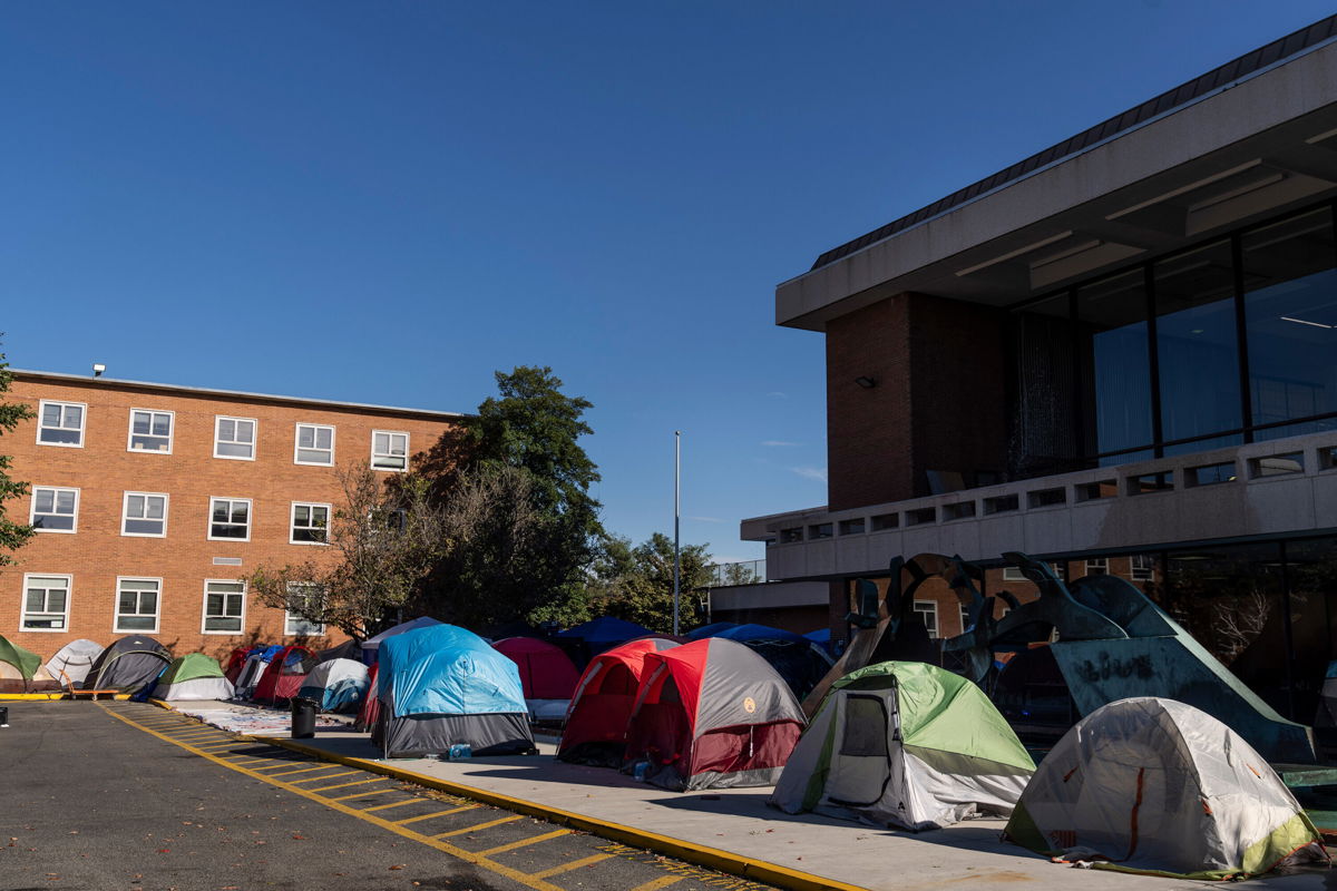 <i>Drew Angerer/Getty Images</i><br/>Tents are set up near Howard's Blackburn University Center