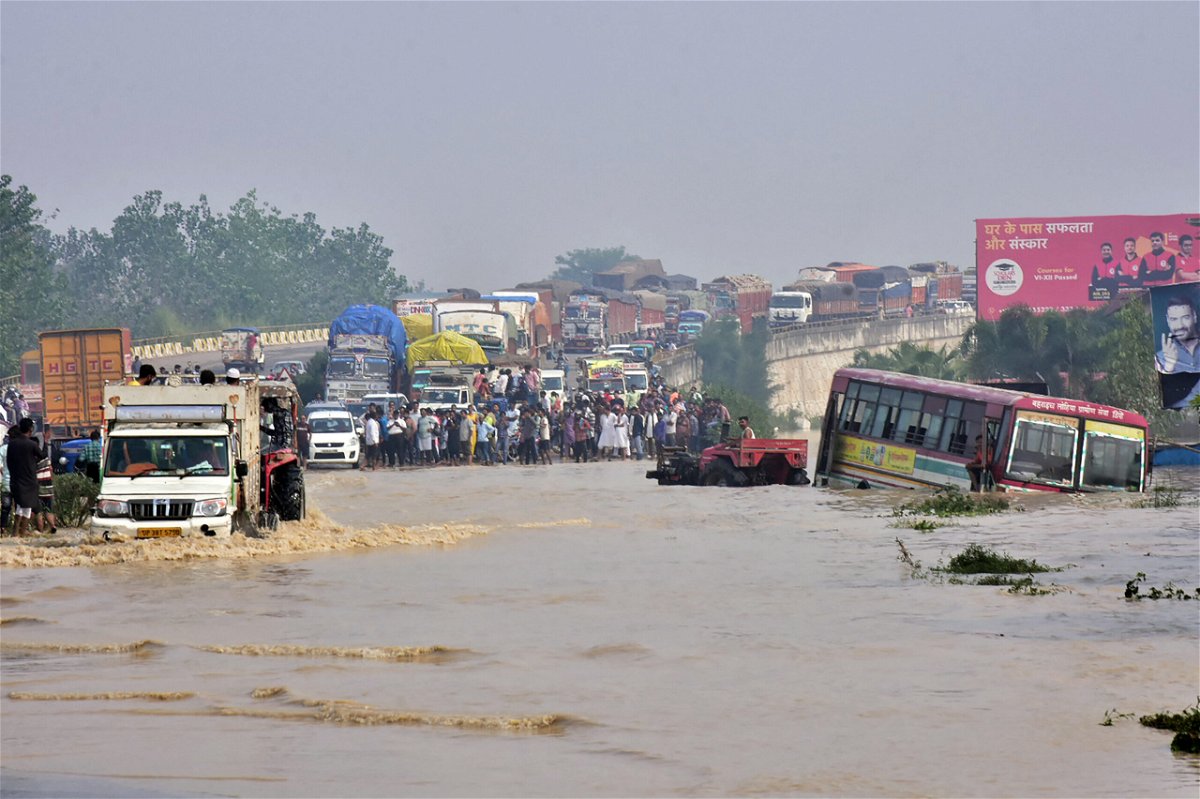 <i>AFP/Getty Images</i><br/>Heavy rains forced the river Kosi in India's Uttar Pradesh state to overflow.