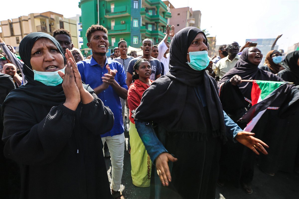 <i>Mahmoud Hjaj/Anadolu Agency/Getty Images</i><br/>Sudanese protesters demand the end of military rule during pro-democracy demonstrations in Khartoum on Saturday