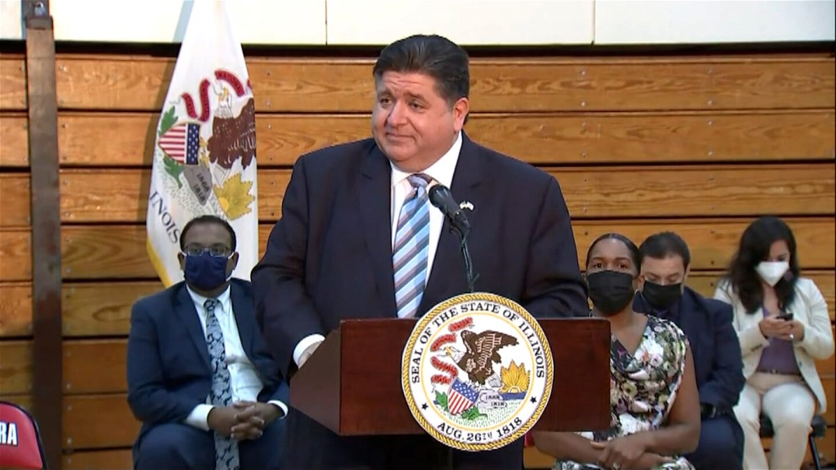 <i>Pool</i><br/>Illinois workers are challenging an executive order by Gov. J.B. Pritzker which requires state employees to be vaccinated for Covid-19.Pritzker is shown here speaking at an event in August.