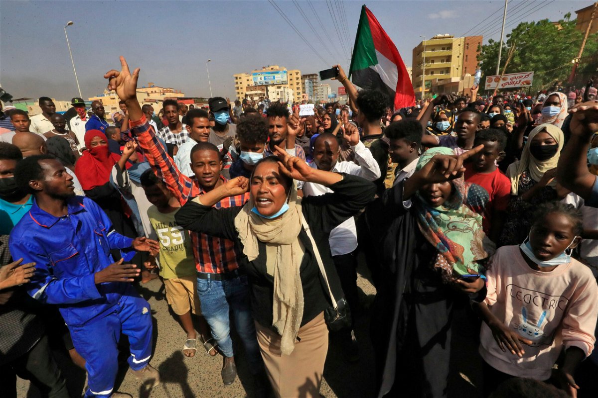 <i>AFP/Getty Images</i><br/>Sudanese protesters march in 60th Street in the capital Khartoum