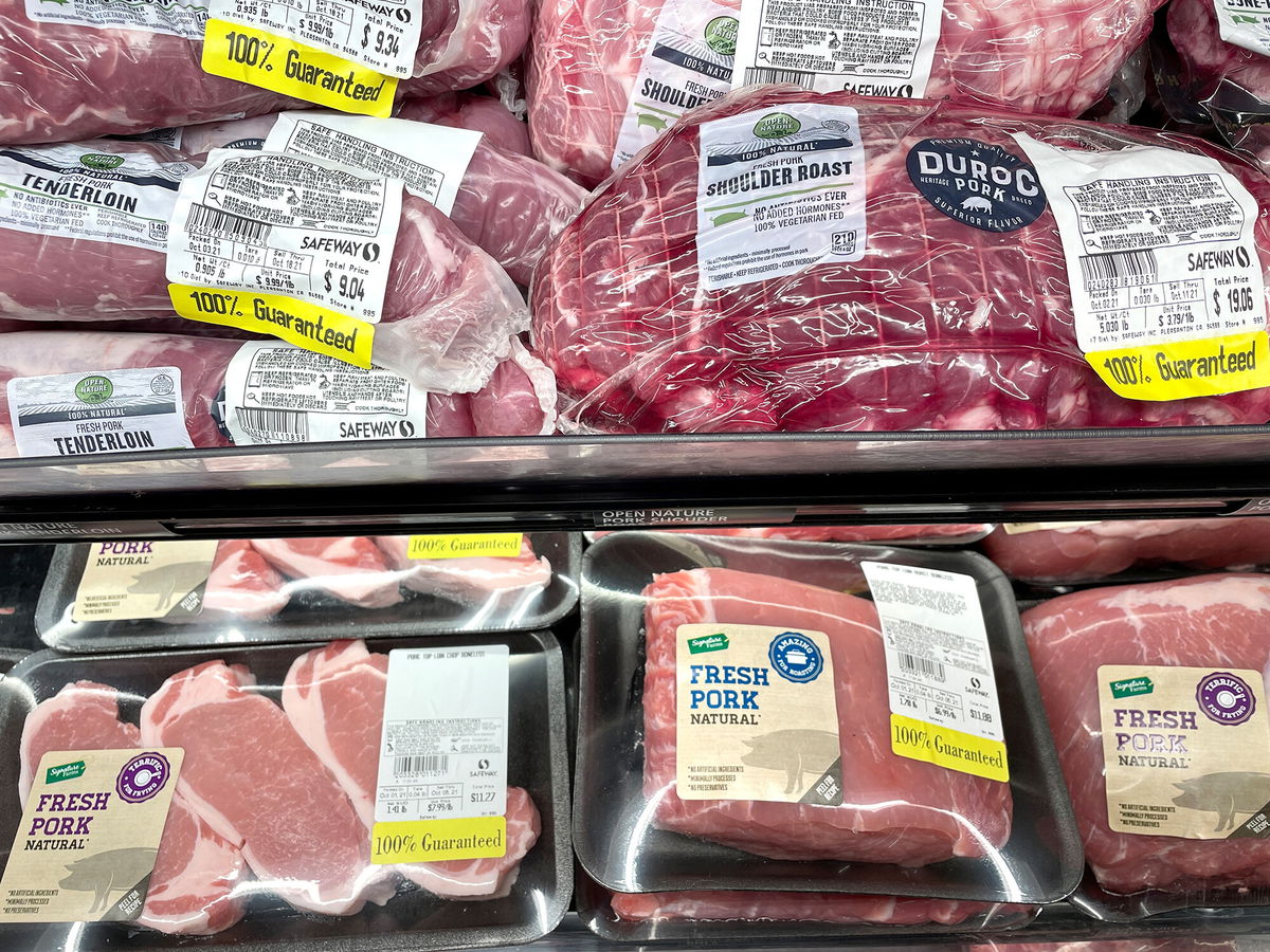 <i>Justin Sullivan/Getty Images</i><br/>Pork products are displayed on a shelf at a Safeway in San Francisco