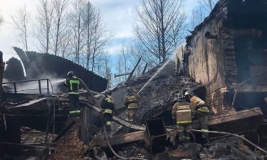 Russian officials released this photo of emergency personnel working at the site of an explosion and fire at a gunpowder factory in the Ryazan region