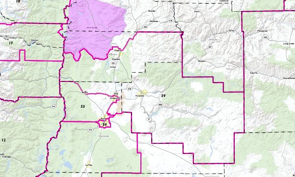 Central Oregon's newly drawn state House districts; for more info, links to full House and Senate maps, visit https://www.oregonlegislature.gov/redistricting