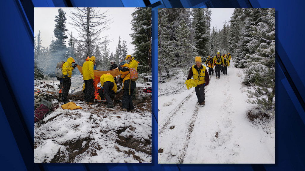 Deschutes County Sheriff's Search and Rescue treated injured motorcyclist, took him to waiting ambulance by wheeled litter Friday