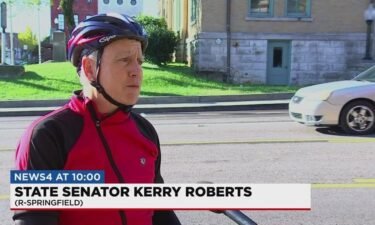 Tennessee Senator Kerry Roberts on his bicycle before riding to raise money for the Humphreys County flood victims on October 31.