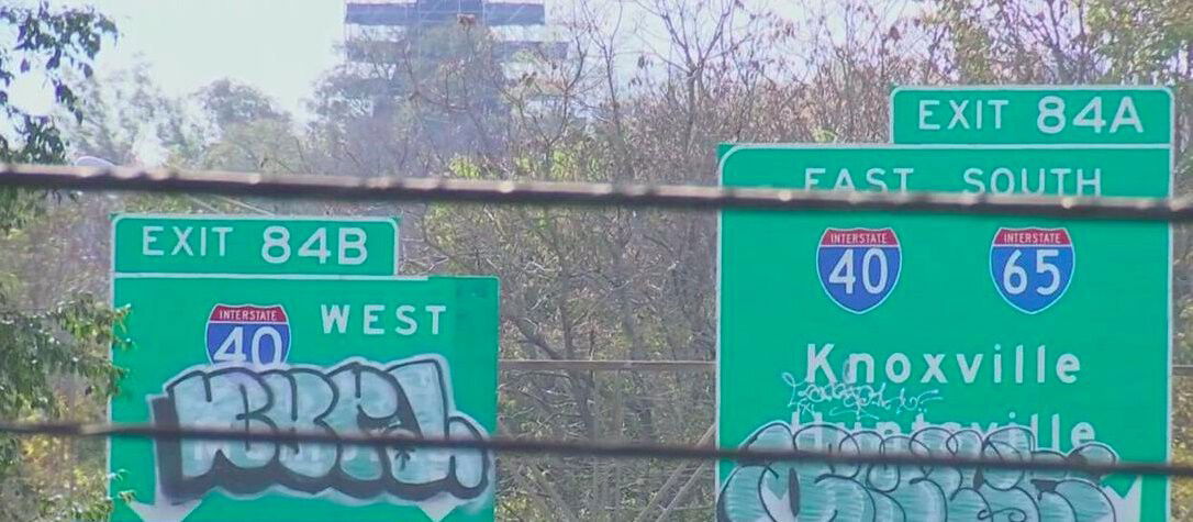 <i>WSMV</i><br/>A sign on a Nashville highway is causing a problem for drivers after it was covered by graffiti.