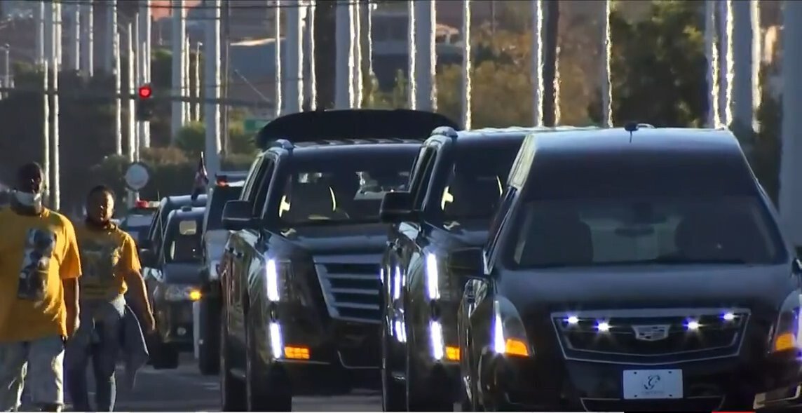 <i>KVVU</i><br/>Marchers walk and a procession of hearses slowly drive in Las Vegas on November 14 during a Stop the Violence demonstration organized by the  Funeral Directors and Morticians Association of Nevada.