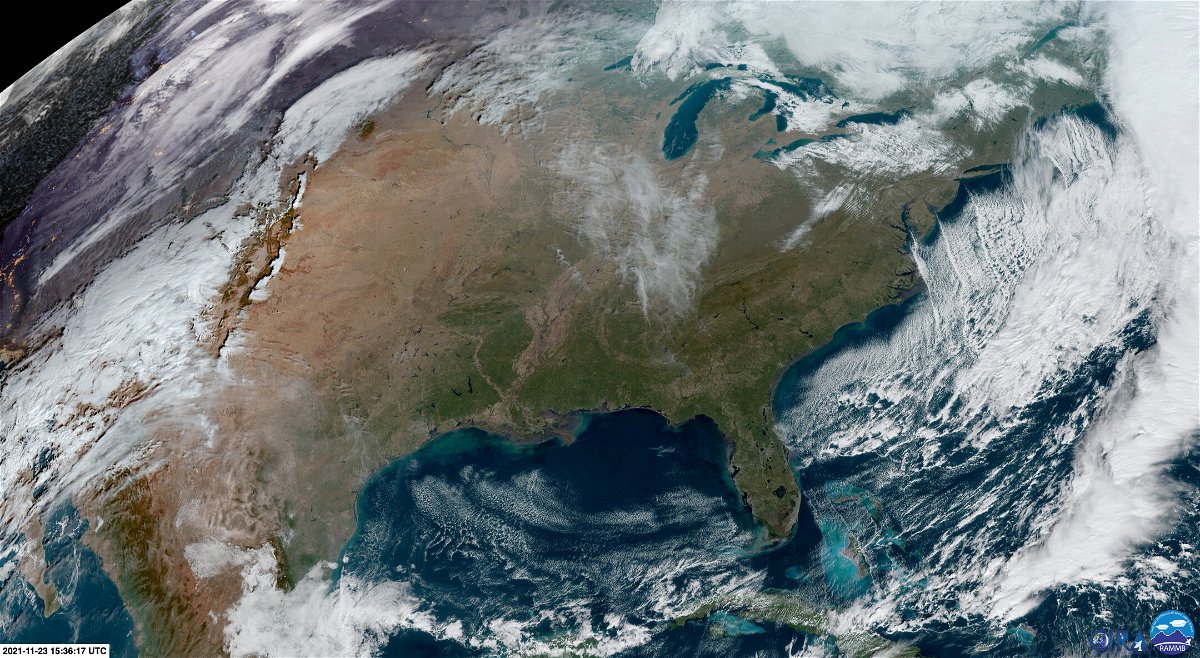 <i>NOAA/RAMMB/CIRA</i><br/>Satellite imagery captured late morning Tuesday shows the calm weather over most of the country.