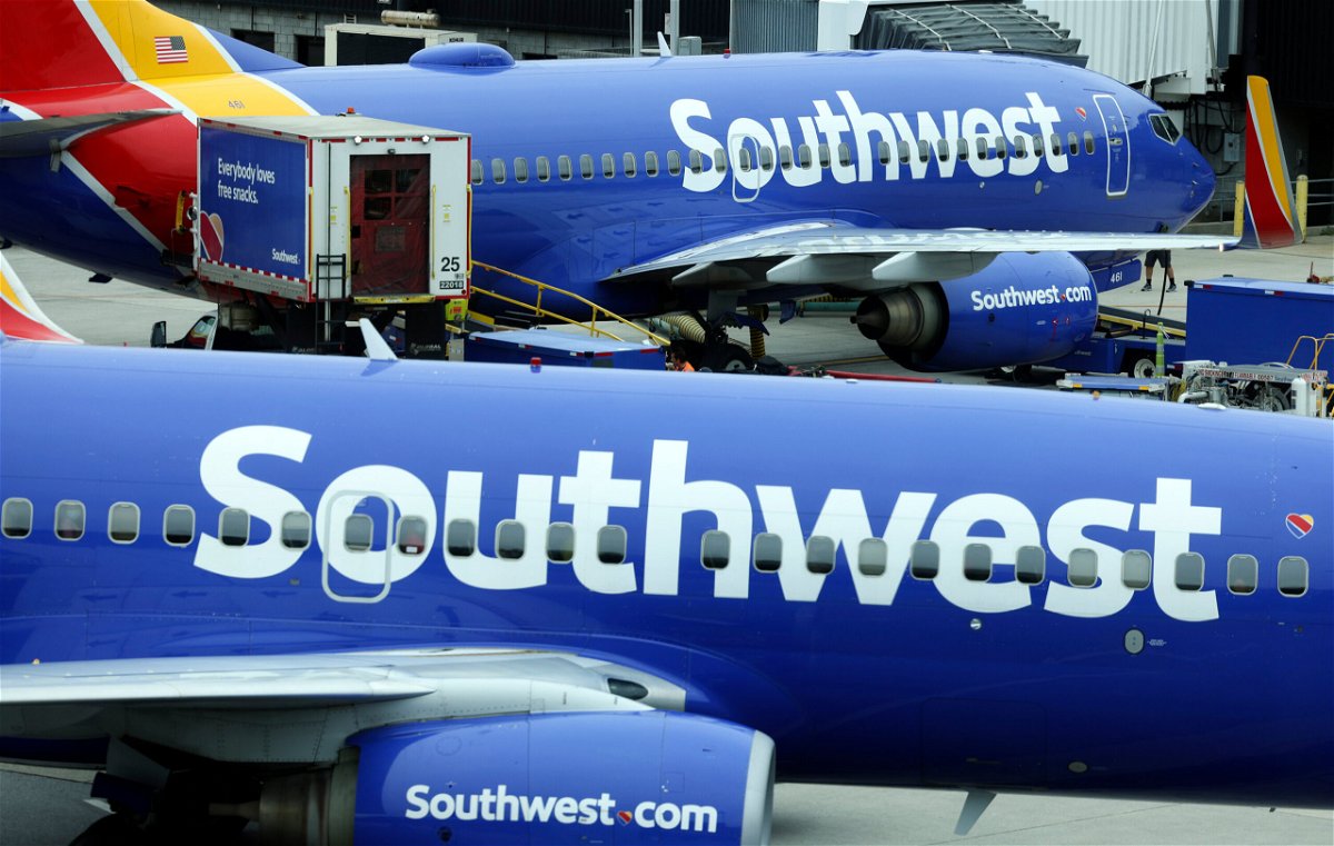 <i>Kevin Dietsch/Getty Images</i><br/>A Southwest Airlines airplane taxies from a gate at Baltimore Washington International Thurgood Marshall Airport on October 11