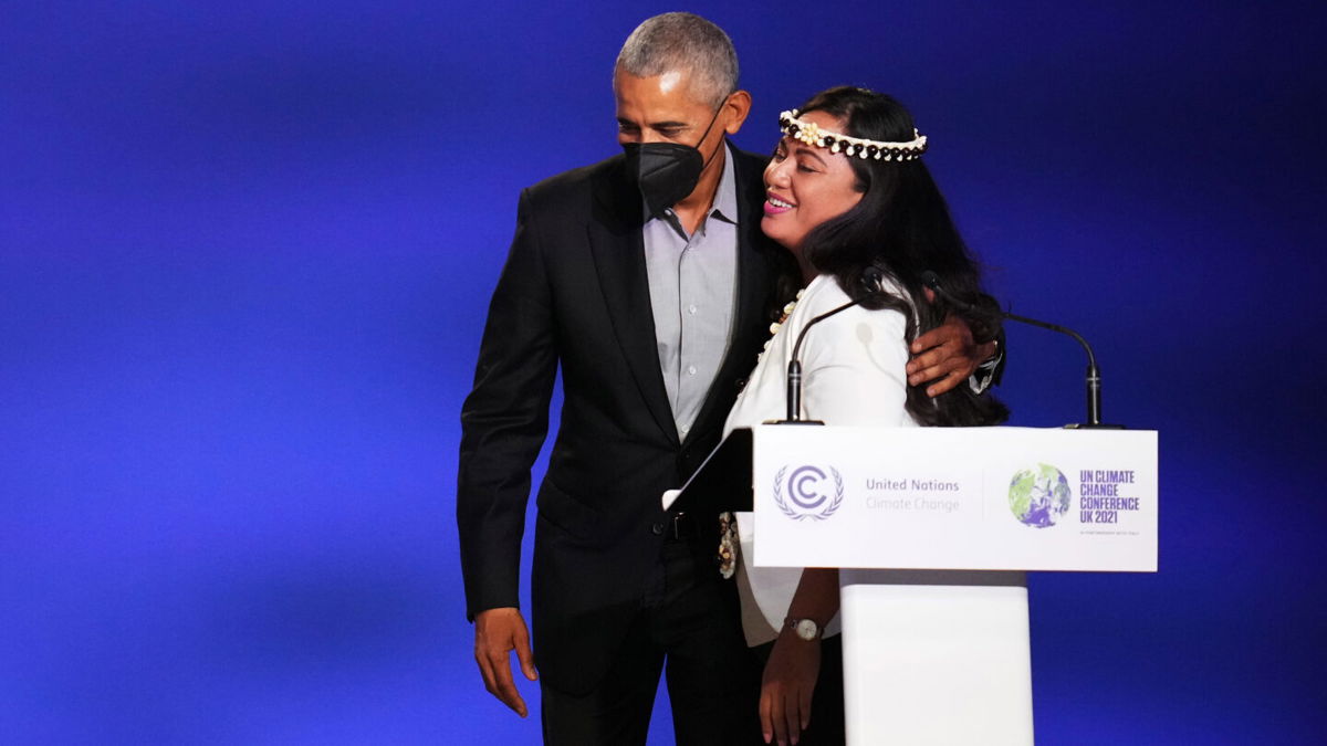 <i>Christopher Furlong/Getty Images</i><br/>Sheila Babauta introduced Obama at COP26 on Monday.
