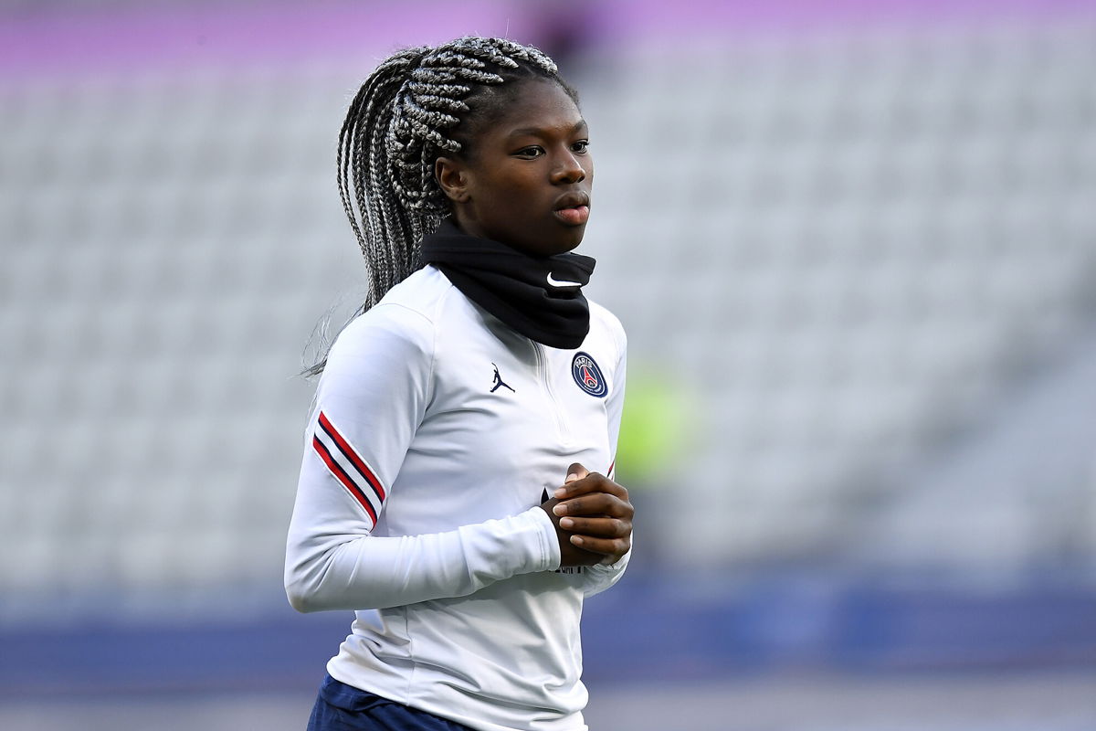 <i>Aurelien Meunier/PSG/Getty Images</i><br/>Paris Saint-Germain and France midfielder Aminata Diallo has been taken into police custody in connection with an attack on a teammate. Diallo is shown here warming up before a UEFA Women's Champions League match against WFC Zhytlobud-1 Kharkiv in October.
