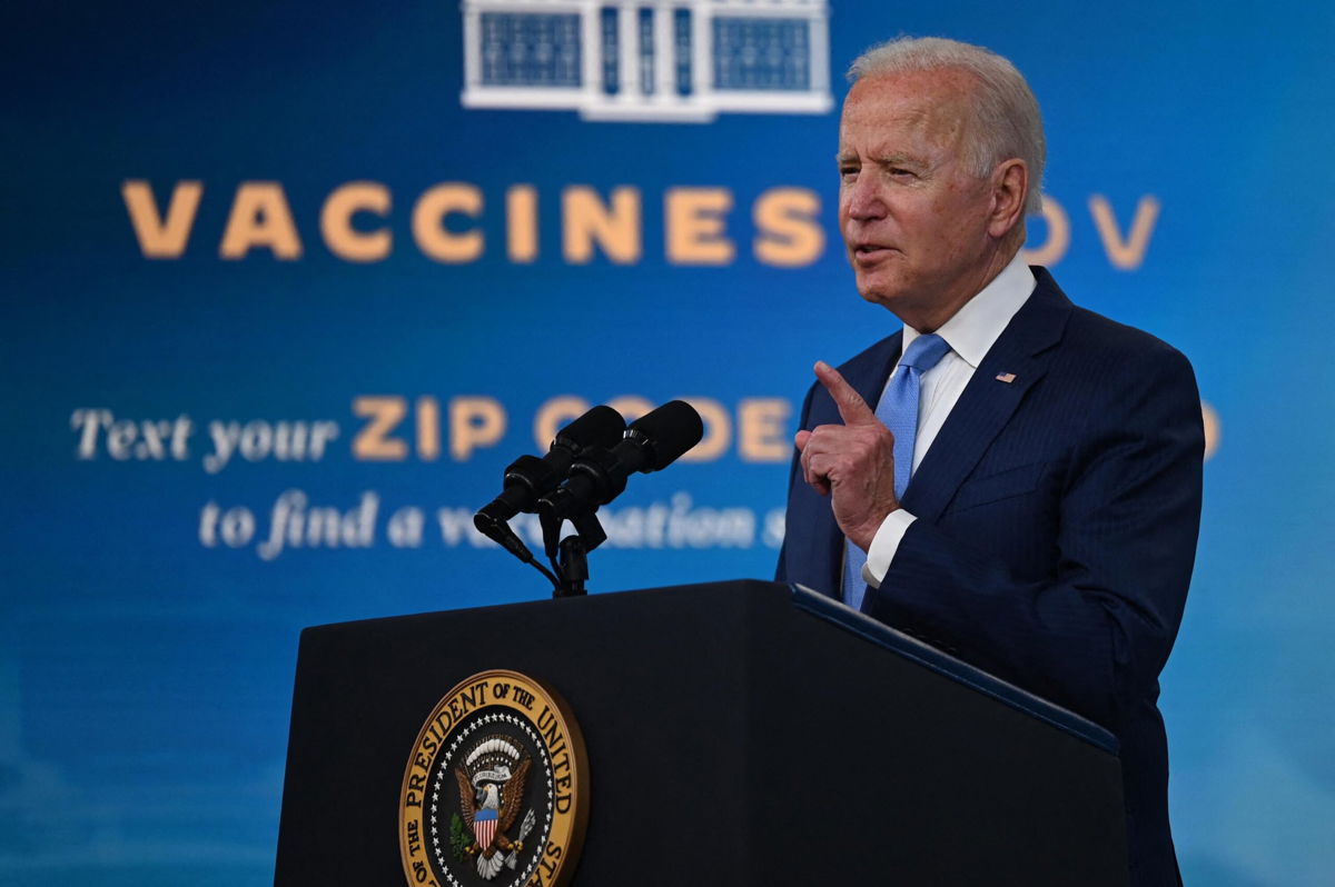 <i>JIM WATSON/AFP/Getty Images</i><br/>US President Joe Biden delivers remarks on the Covid-19 response and the vaccination program at the White House on August 23