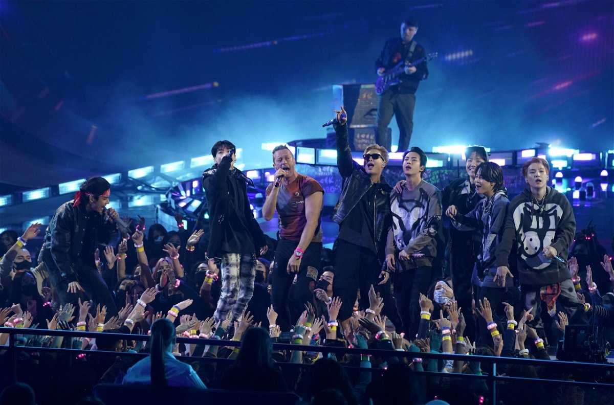 <i>Chris Pizzello/Invision/AP</i><br/>Coldplay and BTS perform 