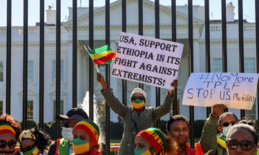 Demonstrators outside the White House on November 8 denounce the United States' stance on the conflict in Ethiopia.